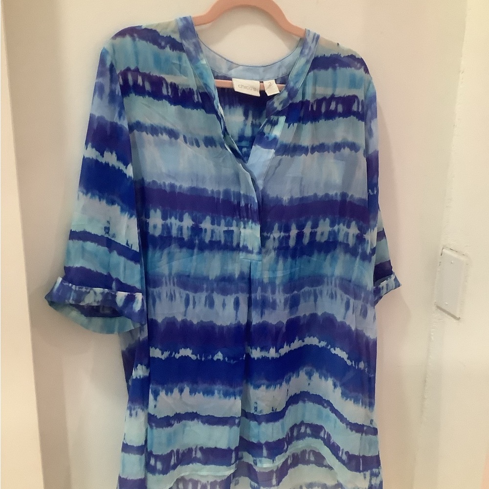 Chico's Blue and White Tie-Dye Blouse